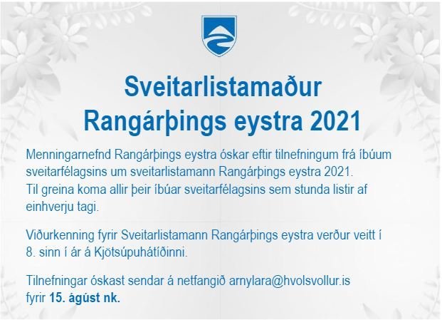 Óskað er eftir tilnefningum um sveitarlistamann Rangárþings eystra 2021