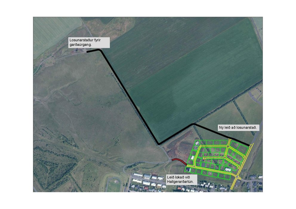 Breytt akstursleið að losunarstað fyrir garðaúrgang.