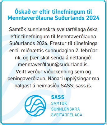 Óskað er eftir tilnefningum til Menntaverðlauna Suðurlands 2024