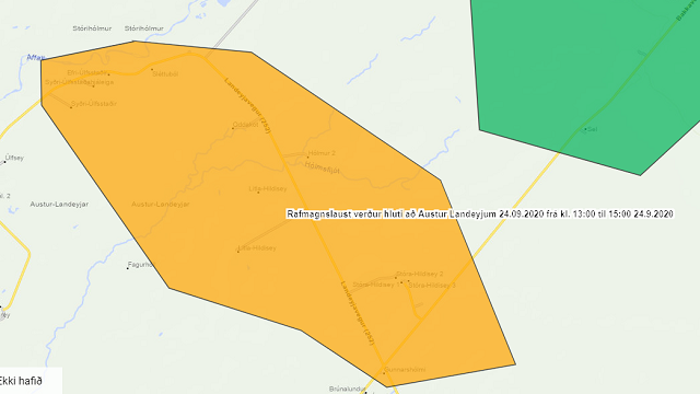Rafmagnslaust verður í hluta Austur-Landeyja 24.09.2020