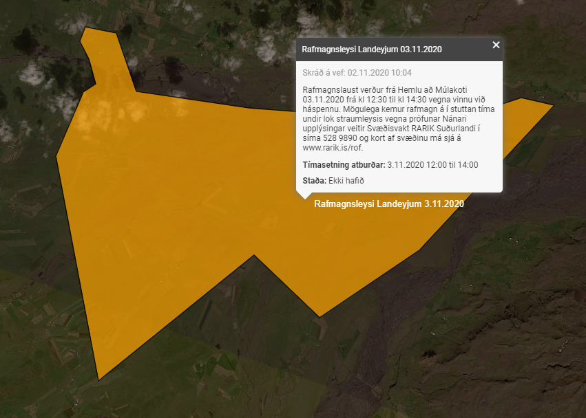 Rafmagnslaust þriðjudaginn 3. nóv 2020 frá Hemlu að Múlakoti