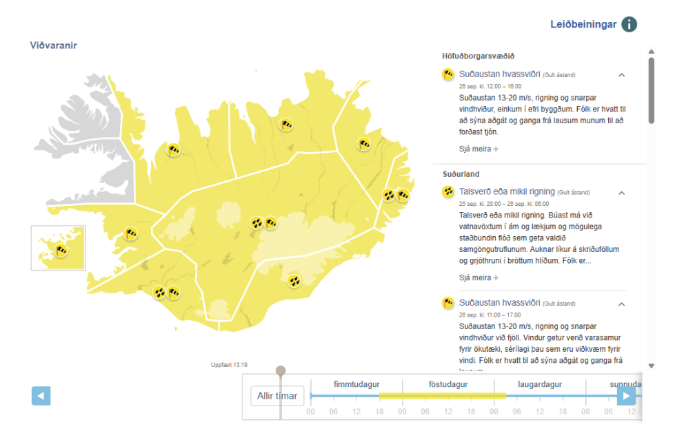 Gul viðvörun á fyrir föstudaginn 25.september.
