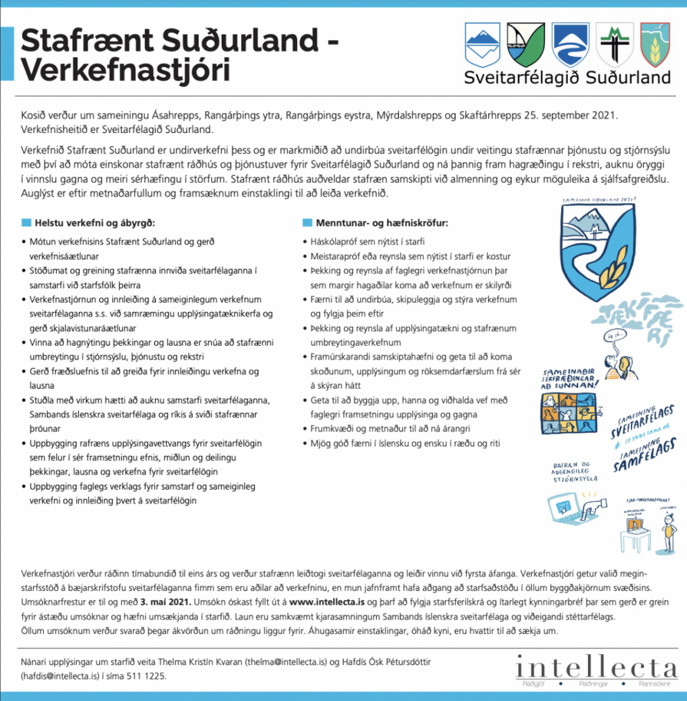 Auglýst eftir verkefnastjóra stafræns Suðurlands