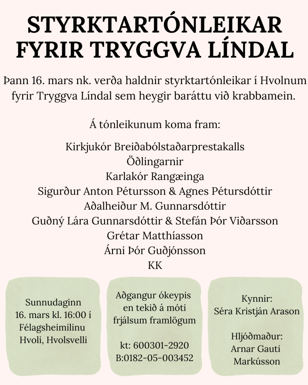 Styrktartónleikar fyrir Tryggva Líndal