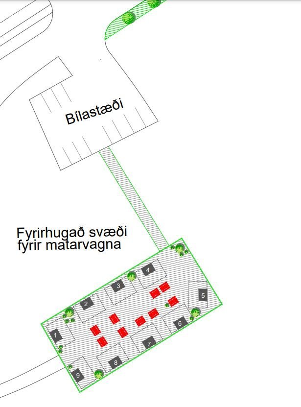 Fyrirhugað svæði fyrir matarvagna á Hvolsvelli