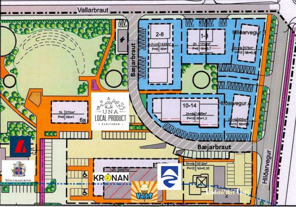 Úrklippa úr gildandi deiliskipulagi fyrir miðbæ Hvolsvallar